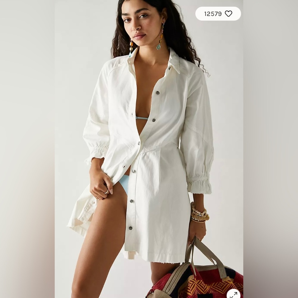 Free People White Button-Down Dress